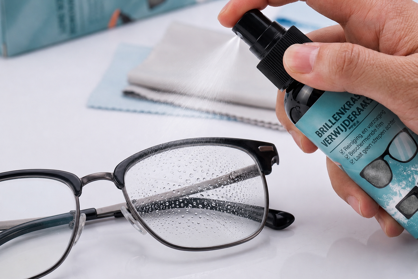 Reparatiespray voor krassen op brillenglazen