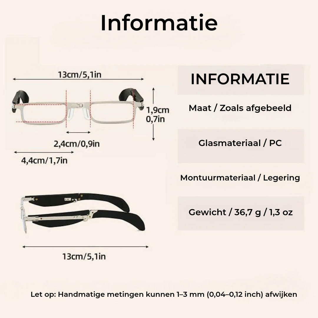 Opvouwbare leesbril met blauwlichtfilter en etui