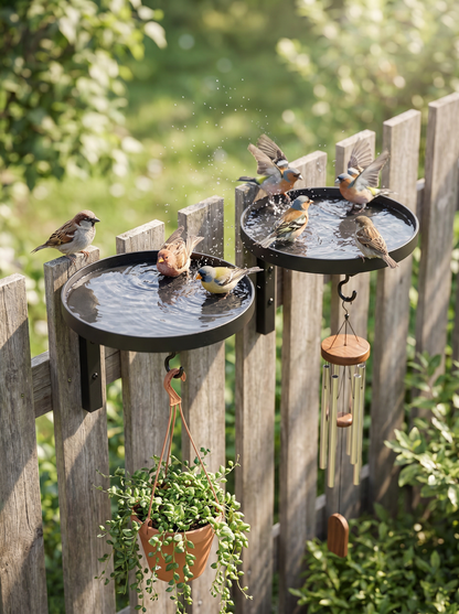 Metalen vogelbad voor aan de muur