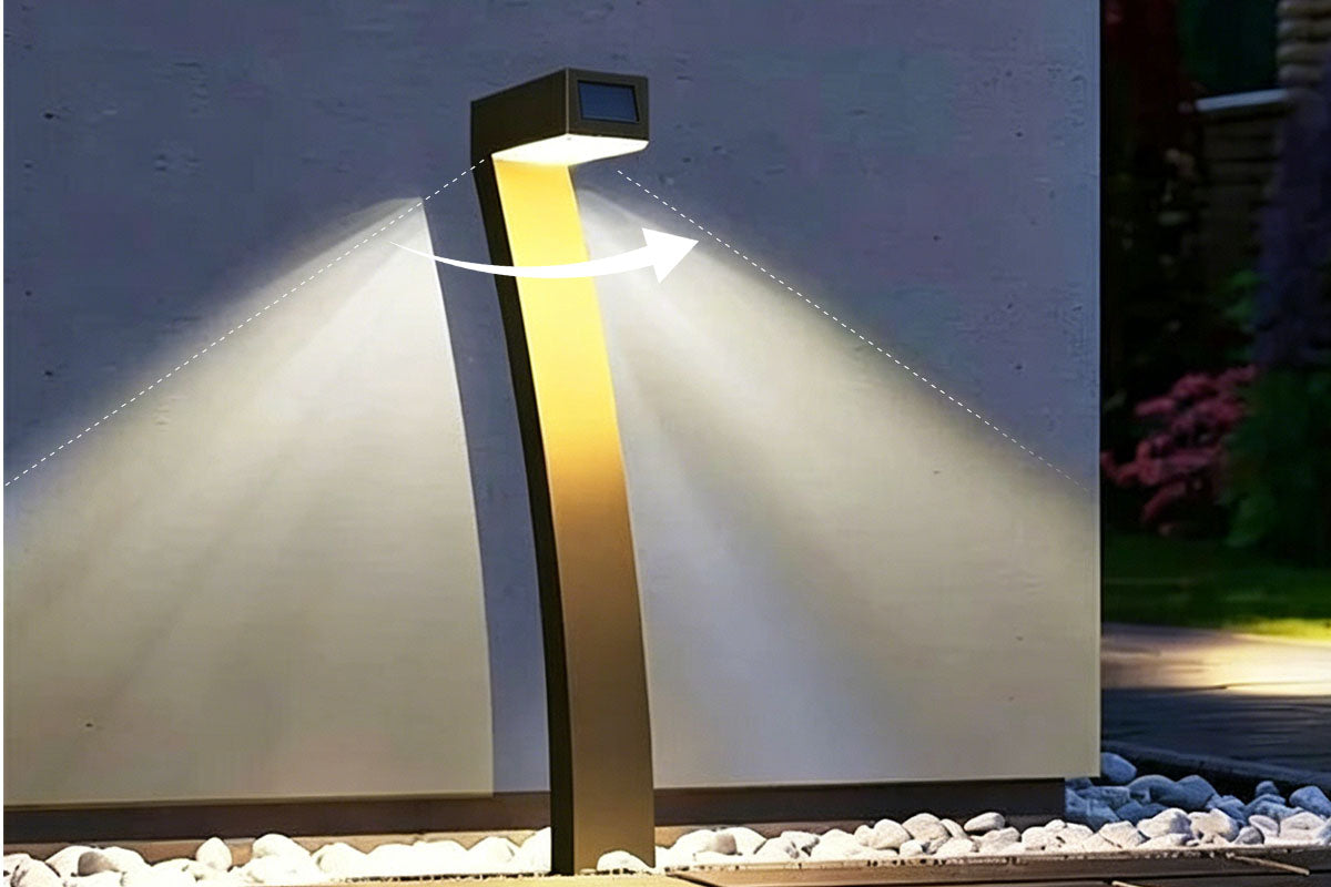 Moderne, op zonne-energie werkende padverlichting in een creatief ontwerp