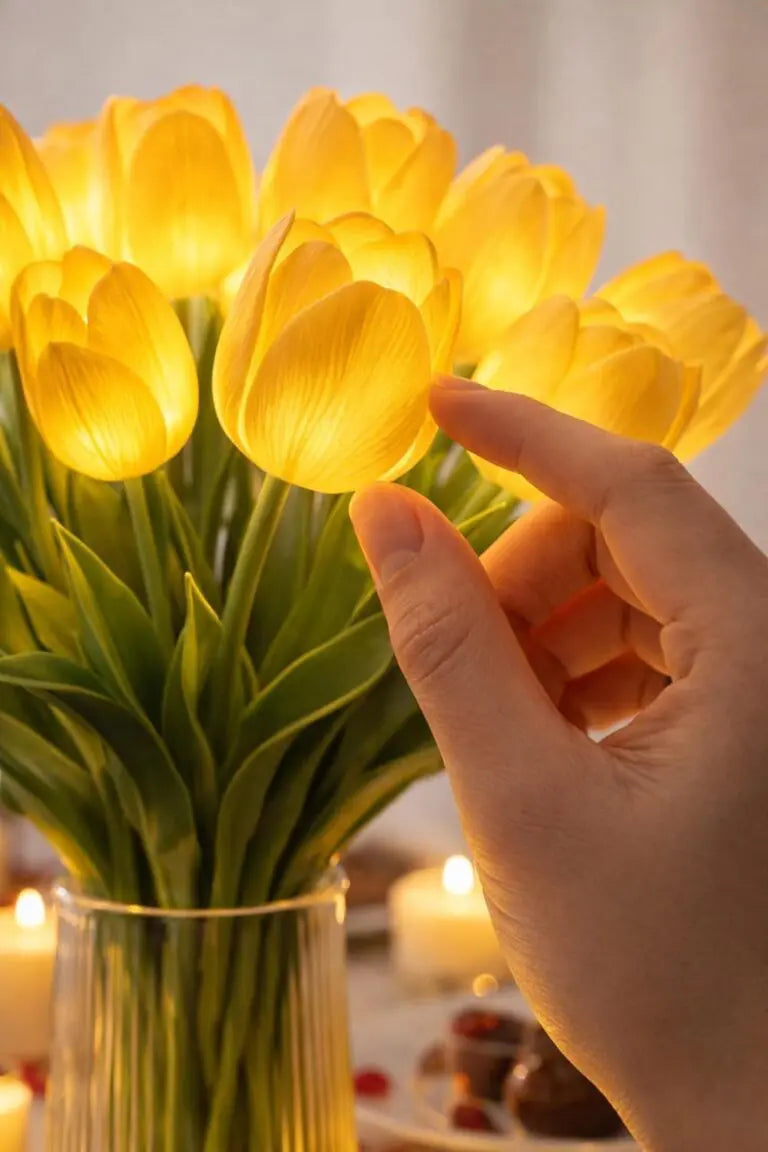 Romantische LED-tulpenlamp – Op batterijen werkende LED-tulpen die bloemdecoratie combineren met zachte sfeerverlichting