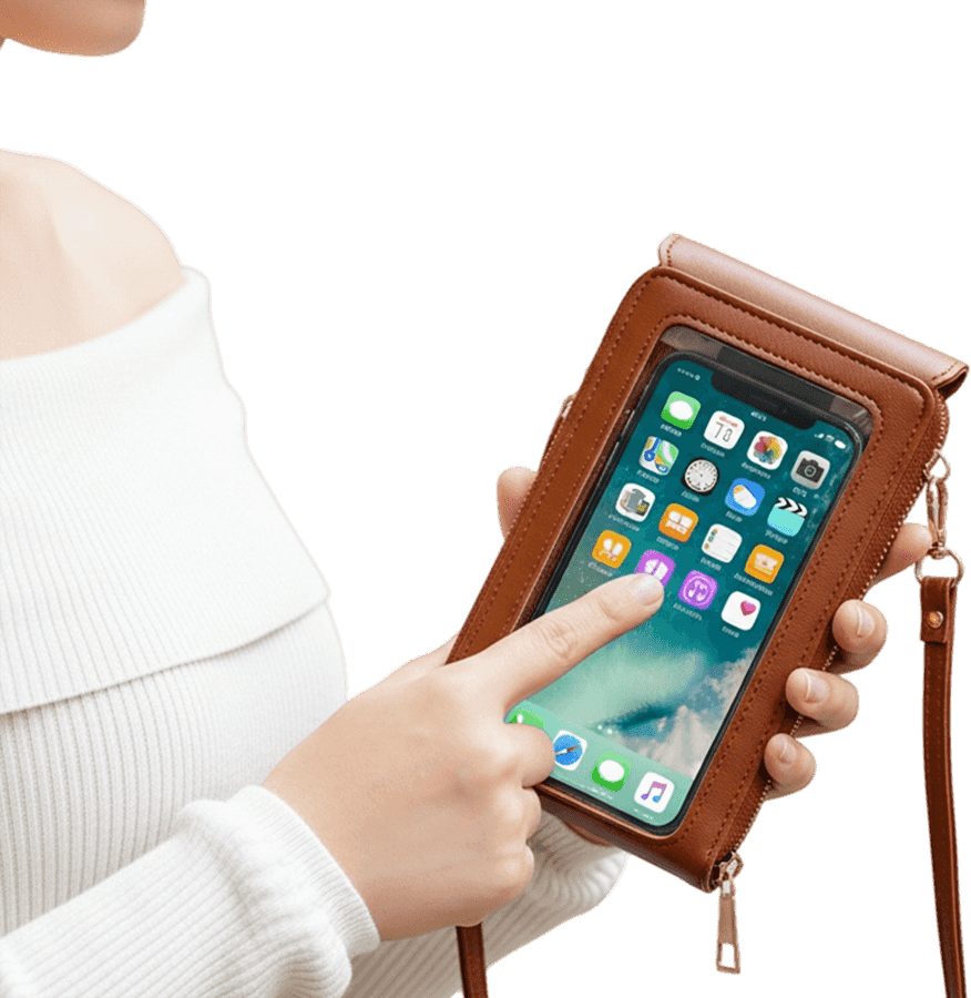 Schoudertas met touchscreen en antidiefstalbeveiliging