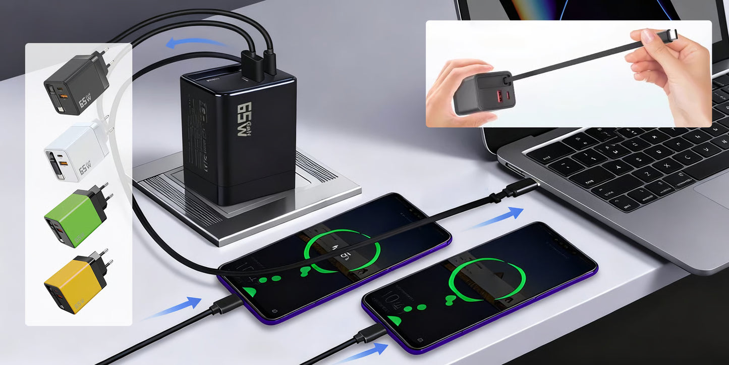 65W 3-in-1 intrekbare snellader
