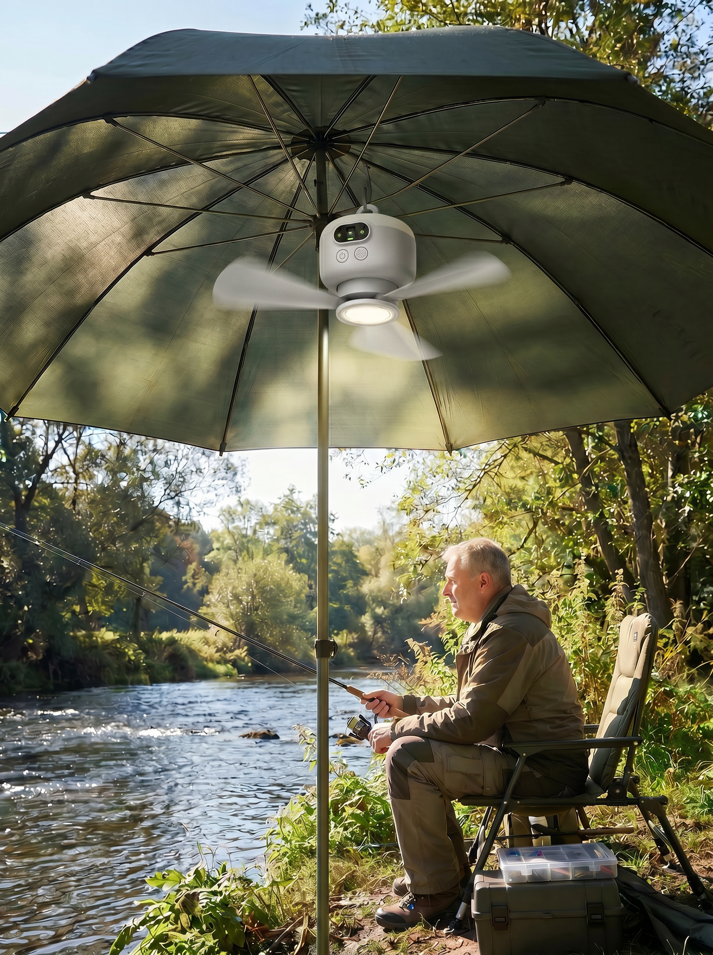 Draagbare campingventilator met ledverlichting en afstandsbediening