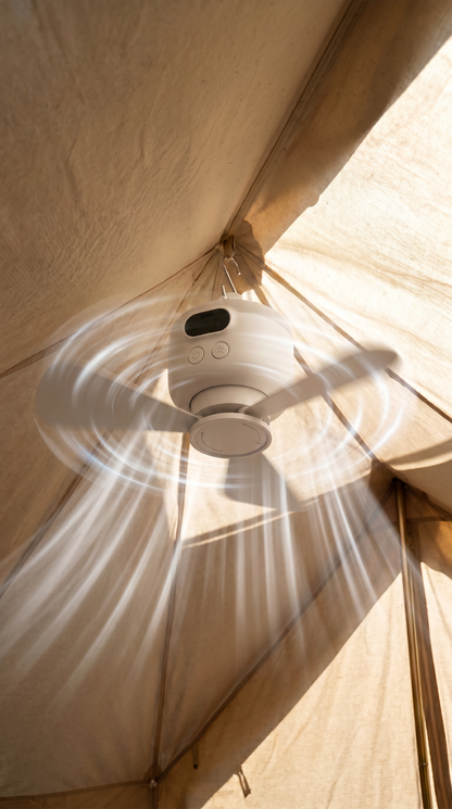 Draagbare campingventilator met ledverlichting en afstandsbediening