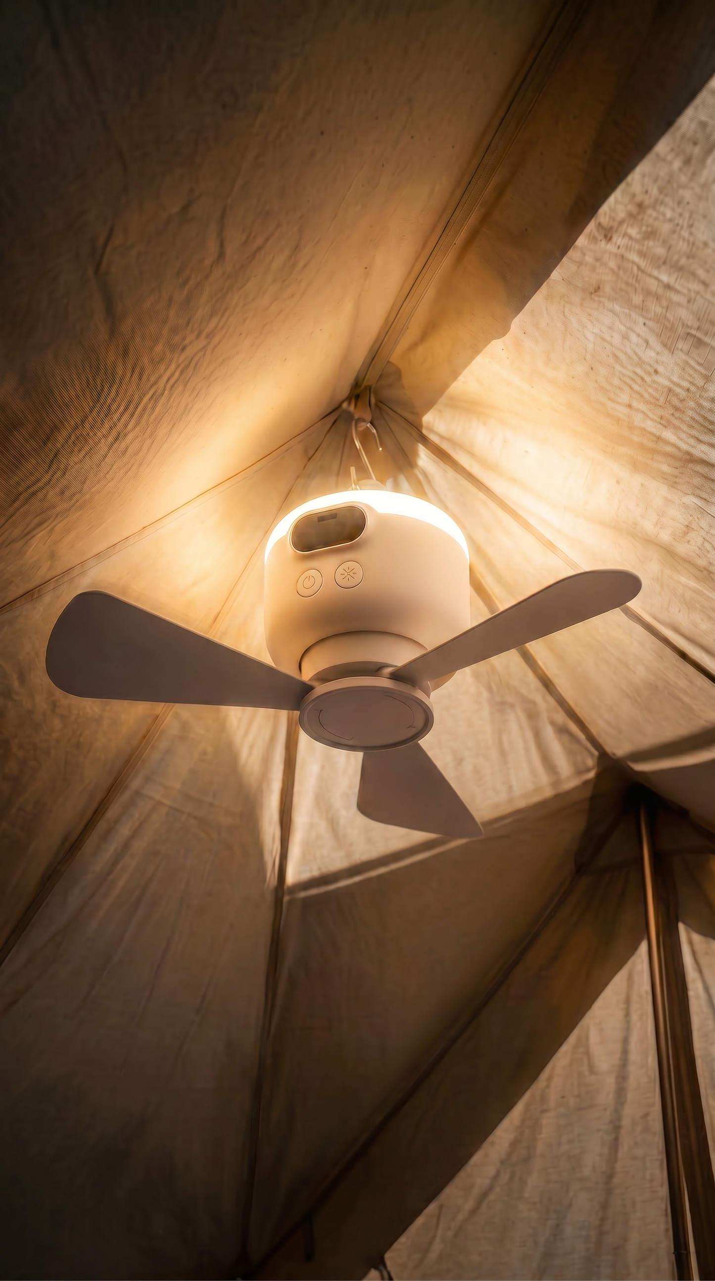 Draagbare campingventilator met ledverlichting en afstandsbediening