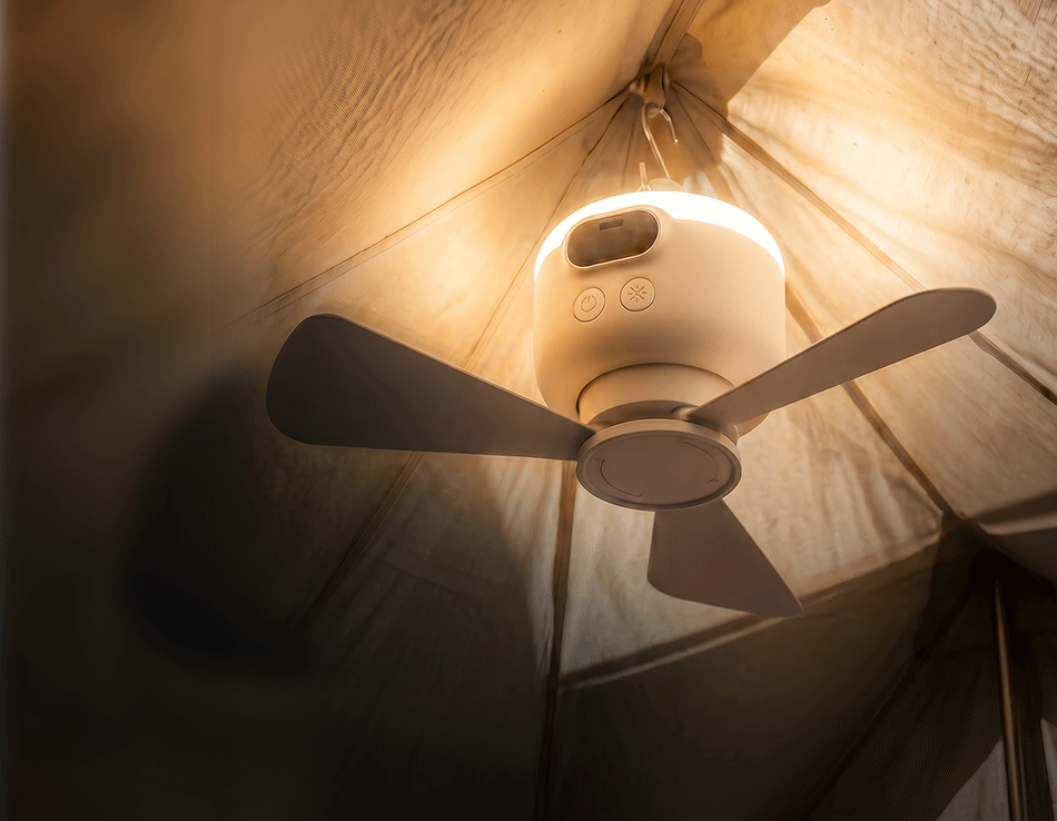 Draagbare campingventilator met ledverlichting en afstandsbediening