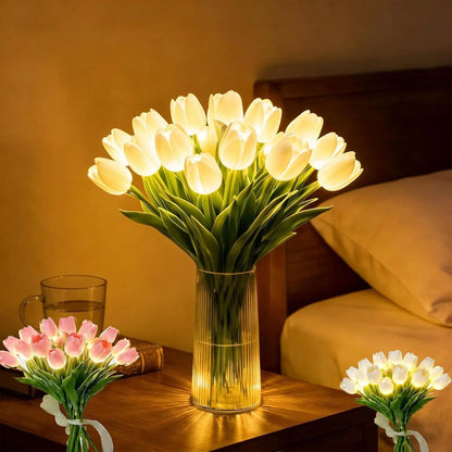 Romantische LED-tulpenlamp – Op batterijen werkende LED-tulpen die bloemdecoratie combineren met zachte sfeerverlichting