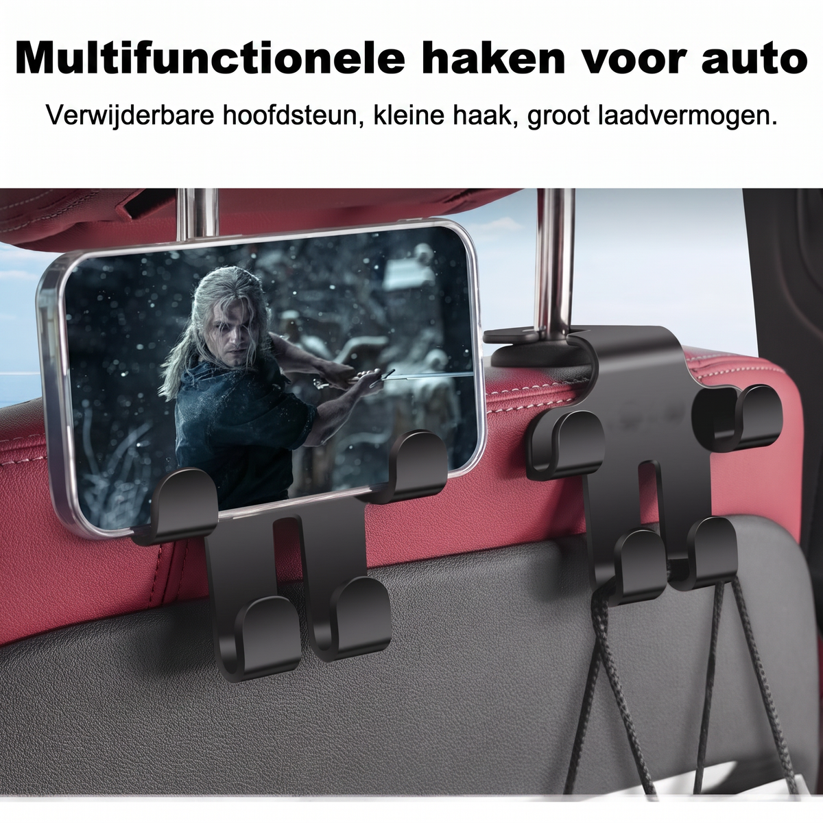Auto Logo Hoofdsteunhaak (2 Stuks) — Stevige, ruimtebesparende opbergruimte voor tassen, boodschappen en accessoires