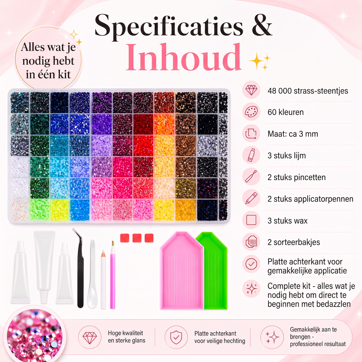 Bedazzle Kit – 48.000 strass-steentjes in 60 kleuren