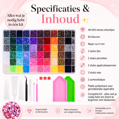 Bedazzle Kit – 48.000 strass-steentjes in 60 kleuren