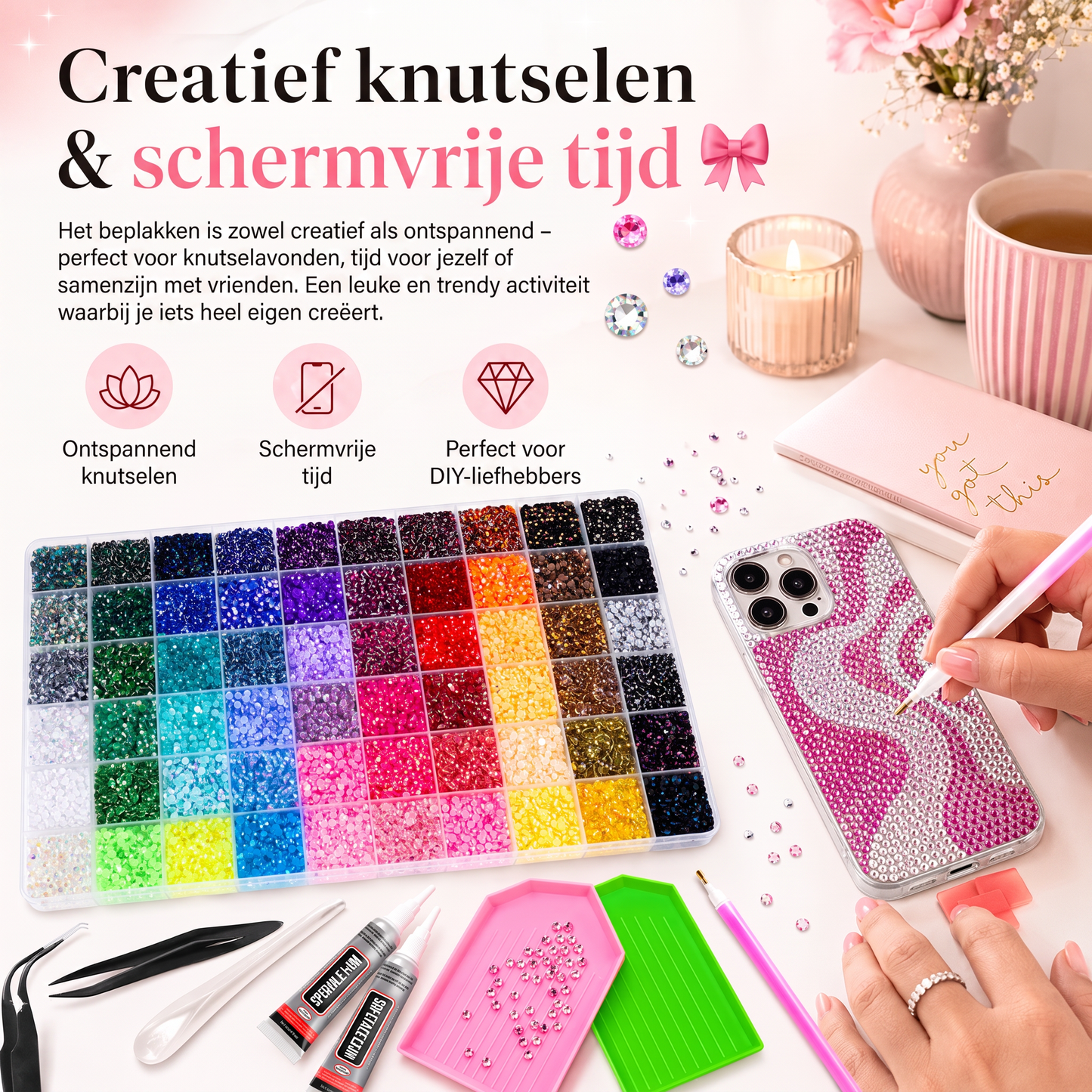 Bedazzle Kit – 48.000 strass-steentjes in 60 kleuren