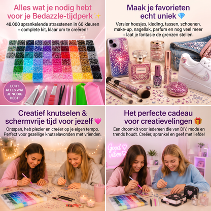 Bedazzle Kit – 48.000 strass-steentjes in 60 kleuren