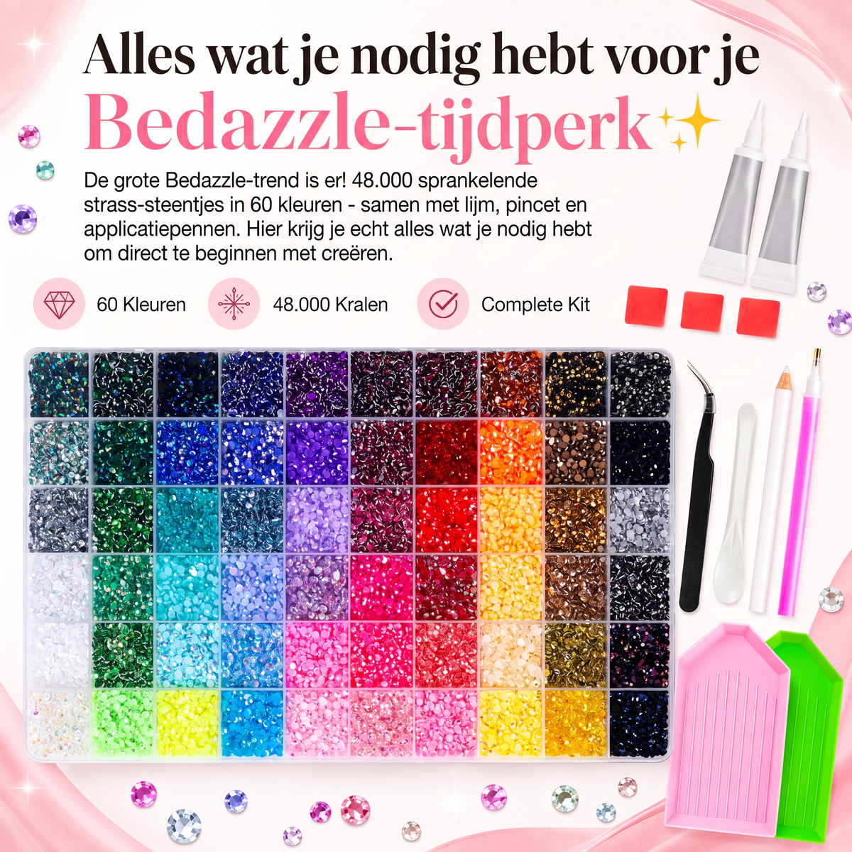 Bedazzle Kit – 48.000 strass-steentjes in 60 kleuren