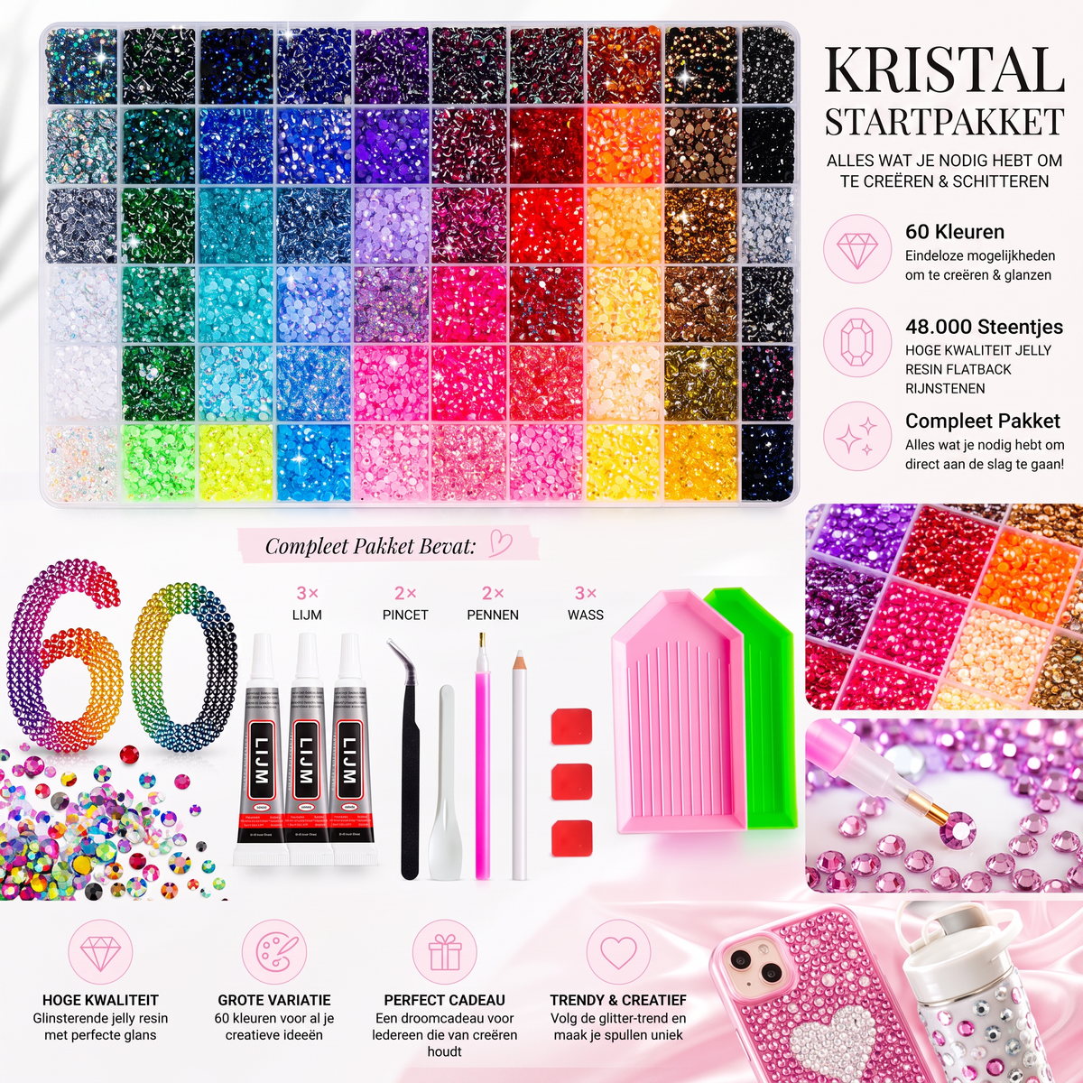 Bedazzle Kit – 48.000 strass-steentjes in 60 kleuren