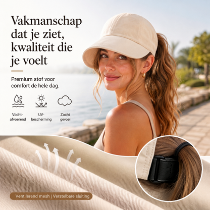 Zonnehoed met opening voor een paardenstaart