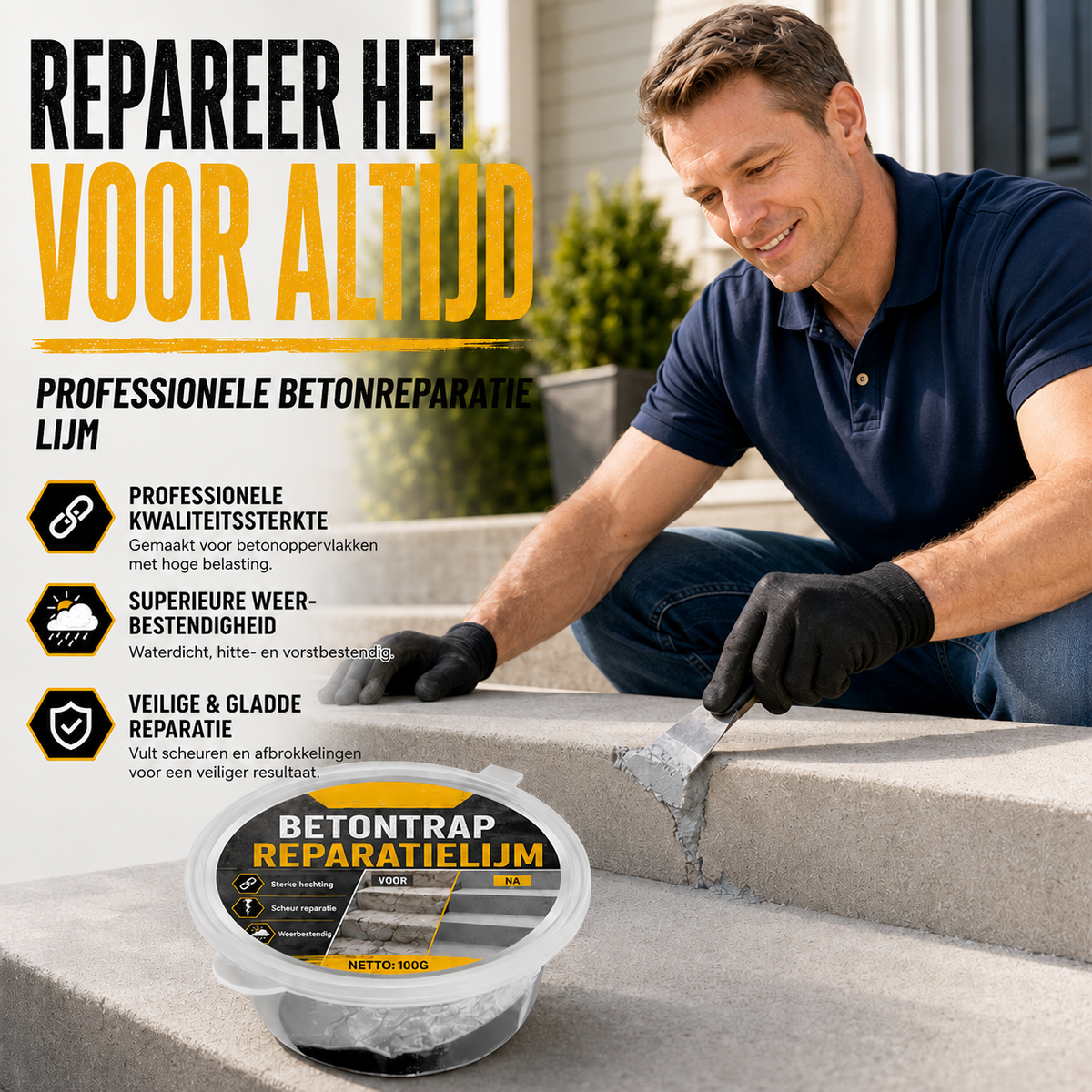 Betonlijm voor trapreparatie - Perfect voor trappen, opritten en terrassen