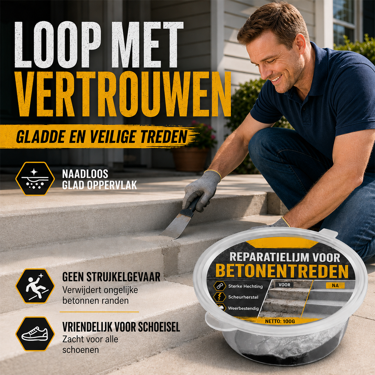 Betonlijm voor trapreparatie - Perfect voor trappen, opritten en terrassen