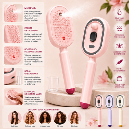 MistBrush – Elektrische sprayborstel met nanomist, hoofdmassage en anti-frizz technologie voor zachter, glanzender haar