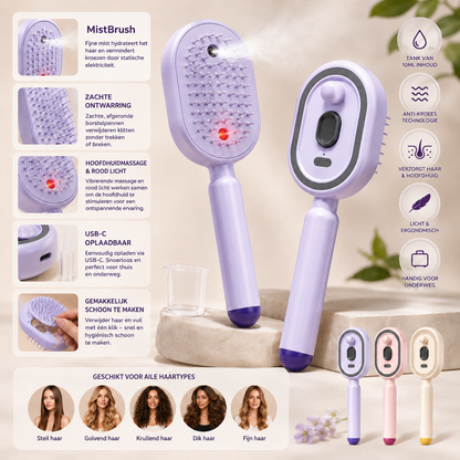 MistBrush – Elektrische sprayborstel met nanomist, hoofdmassage en anti-frizz technologie voor zachter, glanzender haar