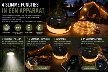 4-in-1 – Oplaadbare campinglamp met lichtsnoer en powerbank