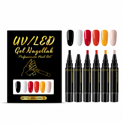 SalonPen – 3-in-1 gelpen voor nagels met UV-lamp (verpakking van 6 stuks)