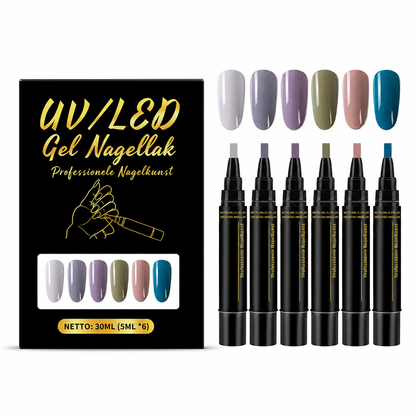 SalonPen – 3-in-1 gelpen voor nagels met UV-lamp (verpakking van 6 stuks)