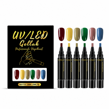 SalonPen – 3-in-1 gelpen voor nagels met UV-lamp (verpakking van 6 stuks)