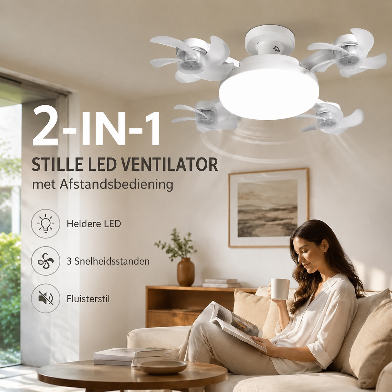 BreezeFlow - Plafondventilator met LED-verlichting en afstandsbediening