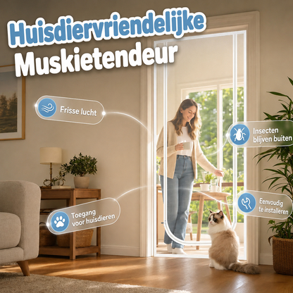 Horgaasdeur met ritssluiting – robuuste stof die krassen voorkomt, houdt katten en honden betrouwbaar binnen of buiten, voor warme dagen en frisse lucht