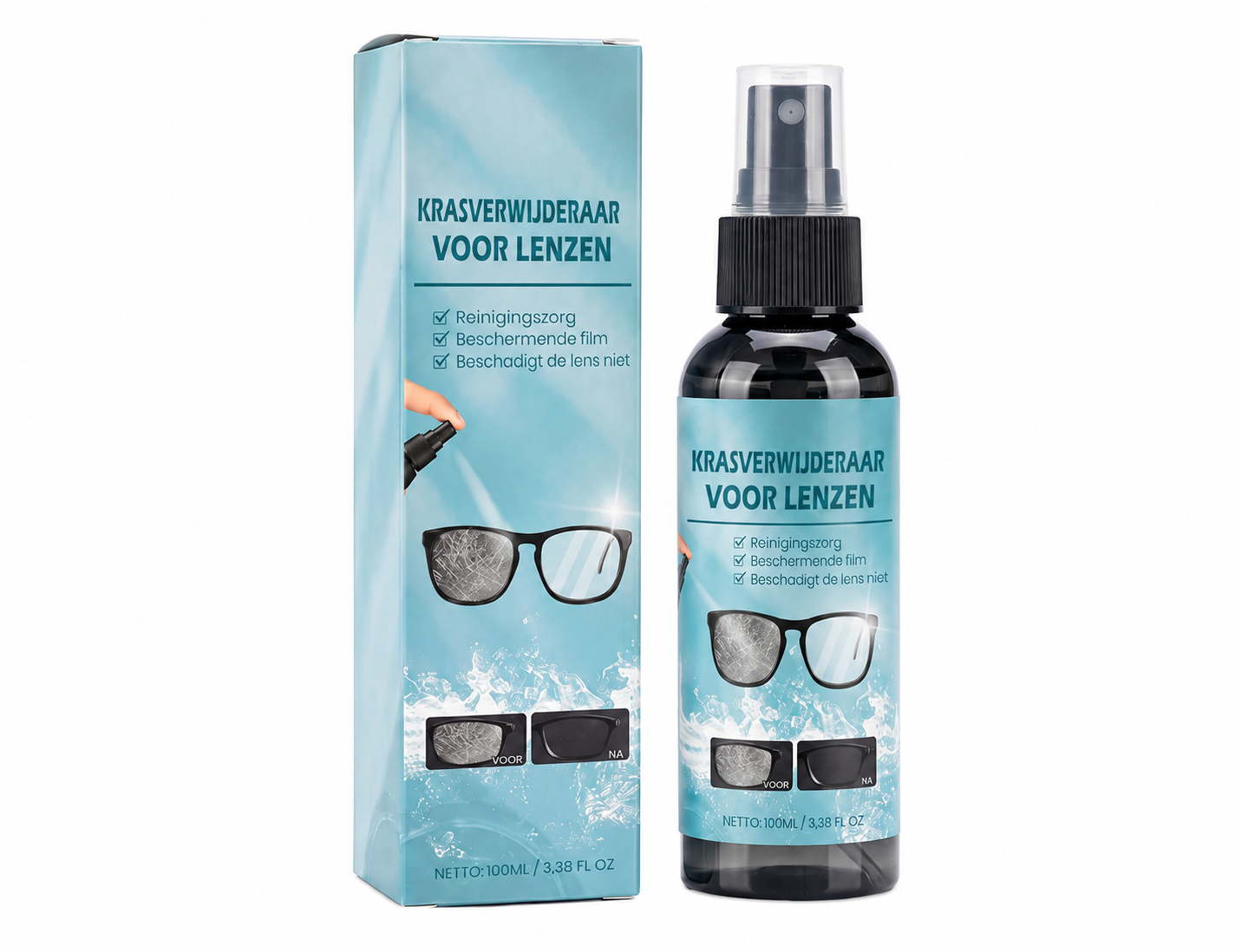 Reparatiespray voor krassen op brillenglazen