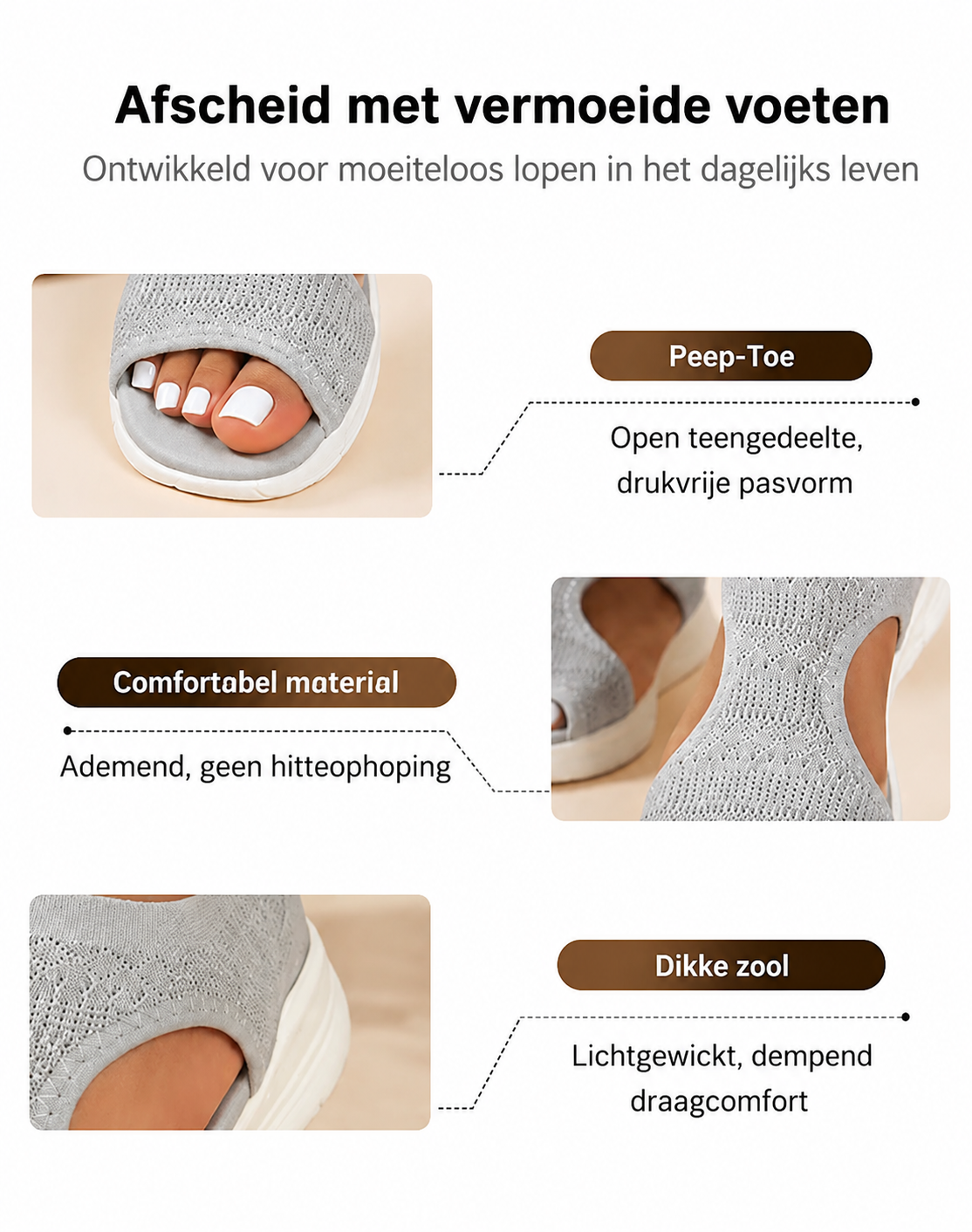 Comfortabele, ademende, platte sandalen