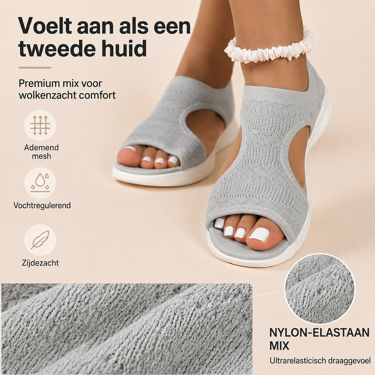 Comfortabele, ademende, platte sandalen
