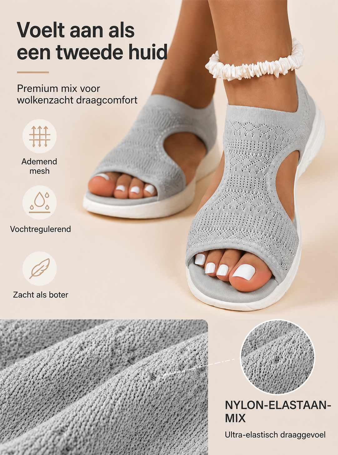Comfortabele, ademende, platte sandalen