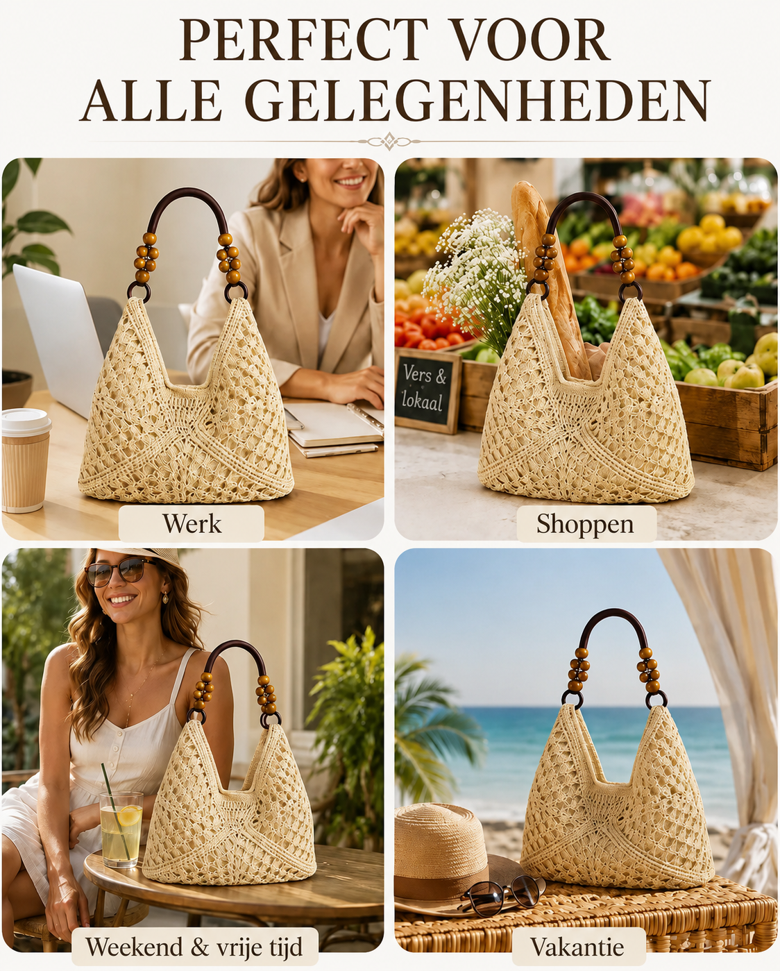 Boho klassiek geweven draagtas