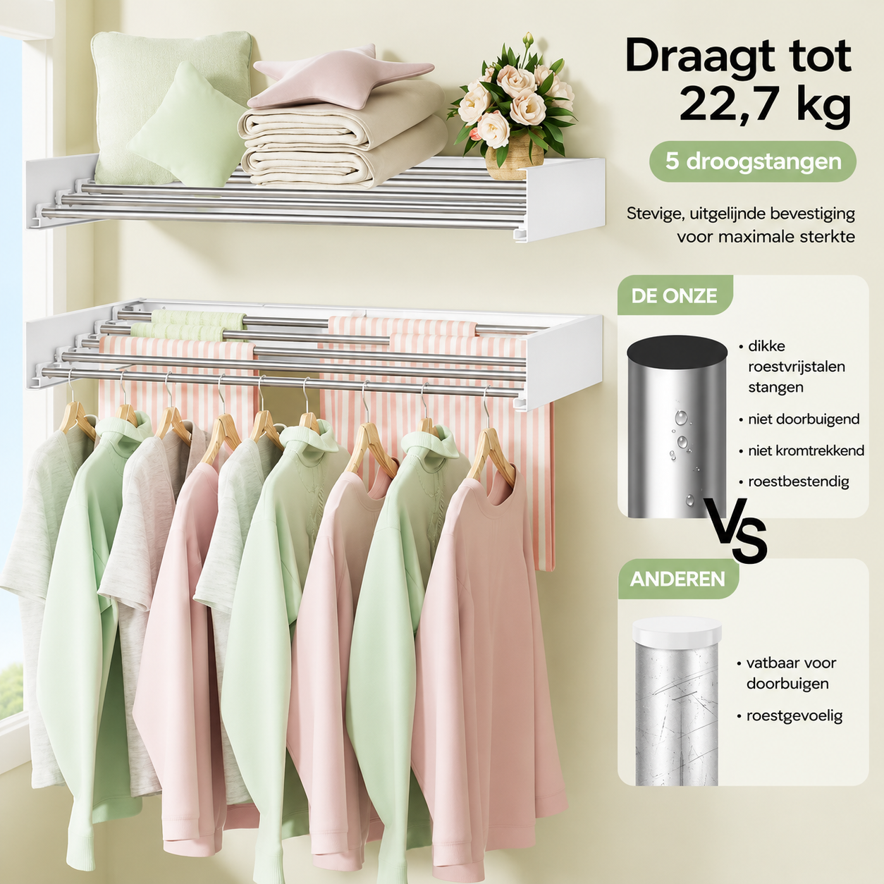 AirFold – Wanddroogrek (opvouwbaar en ruimtebesparend)