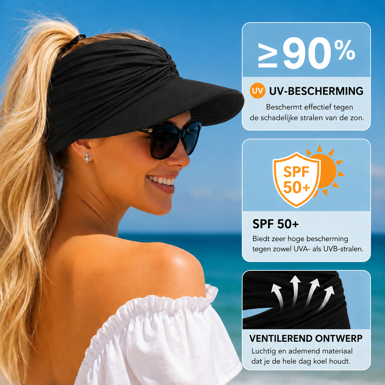 Soléa zonneklep – Elegante zonbescherming voor huid en haar, voor comfortabele zomerdagen