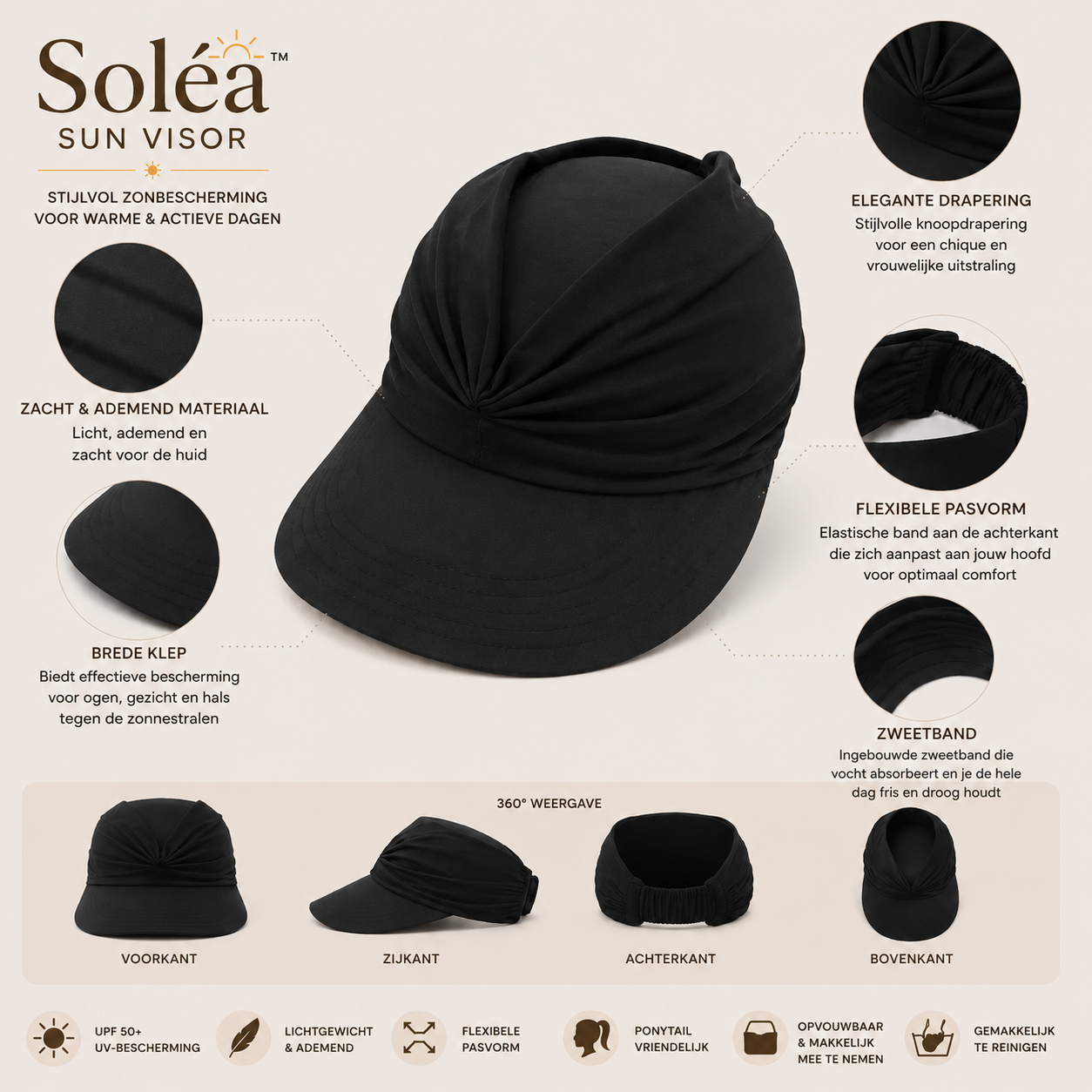 Soléa zonneklep – Elegante zonbescherming voor huid en haar, voor comfortabele zomerdagen