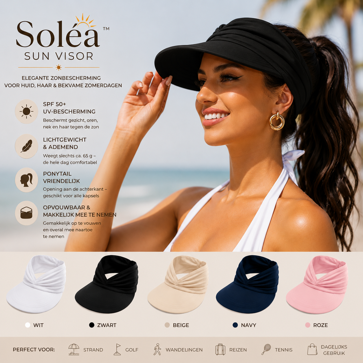 Soléa zonneklep – Elegante zonbescherming voor huid en haar, voor comfortabele zomerdagen