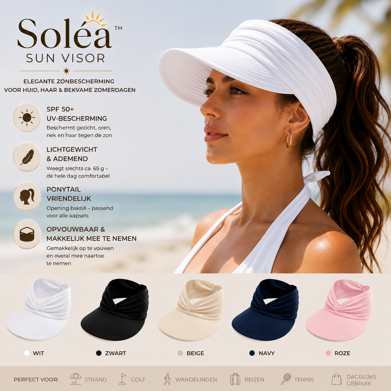 Soléa zonneklep – Elegante zonbescherming voor huid en haar, voor comfortabele zomerdagen