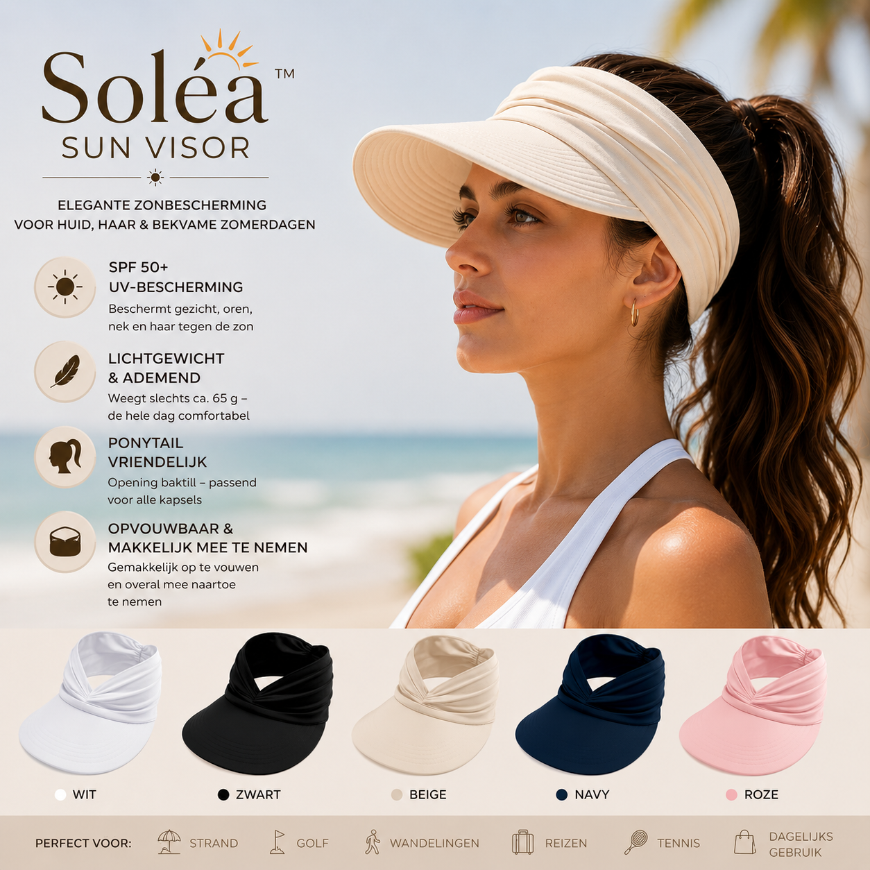 Soléa zonneklep – Elegante zonbescherming voor huid en haar, voor comfortabele zomerdagen