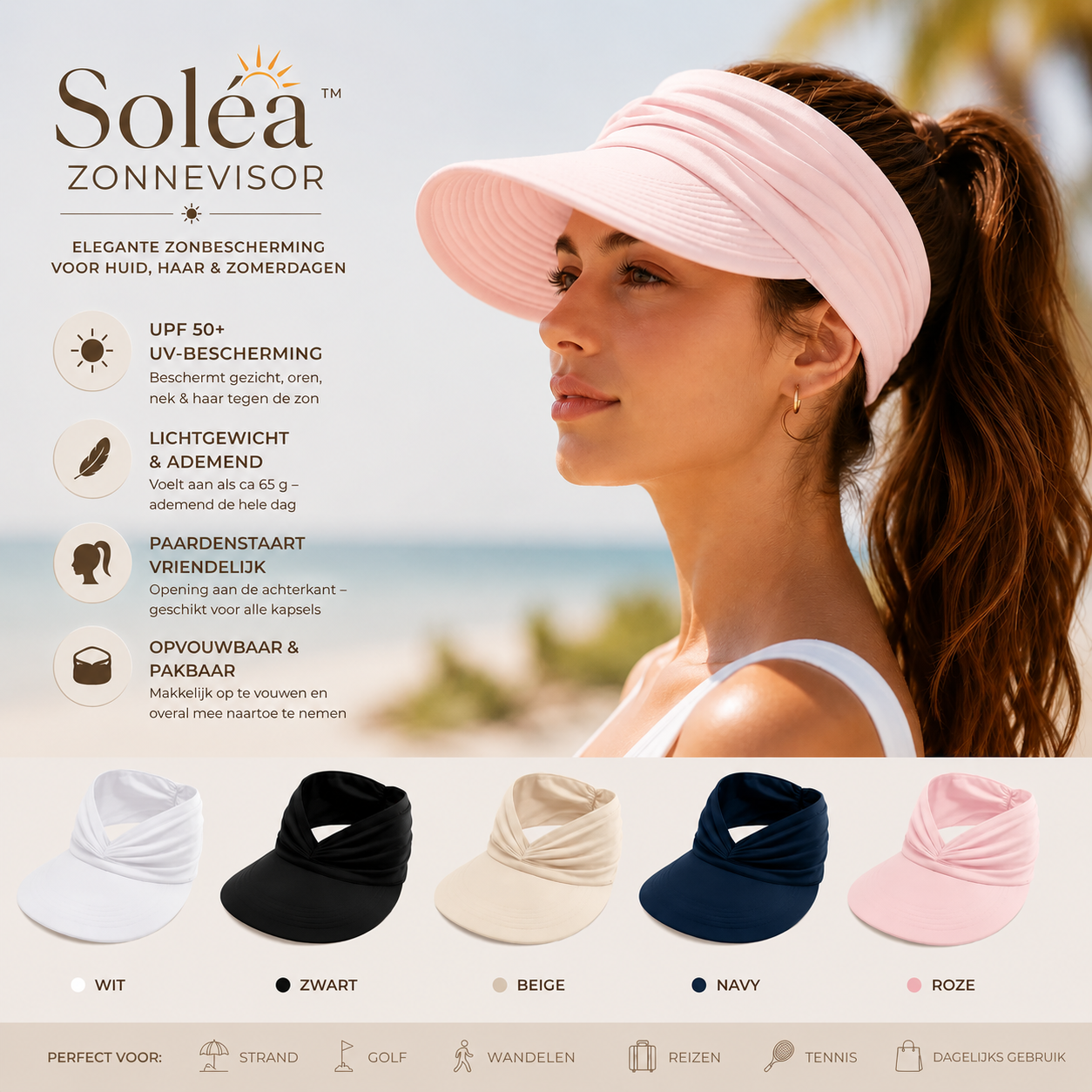 Soléa zonneklep – Elegante zonbescherming voor huid en haar, voor comfortabele zomerdagen