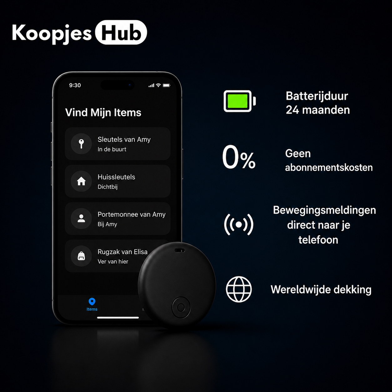 GP90 - Nauwkeurige GPS-tracker zonder abonnement (Android/Apple)