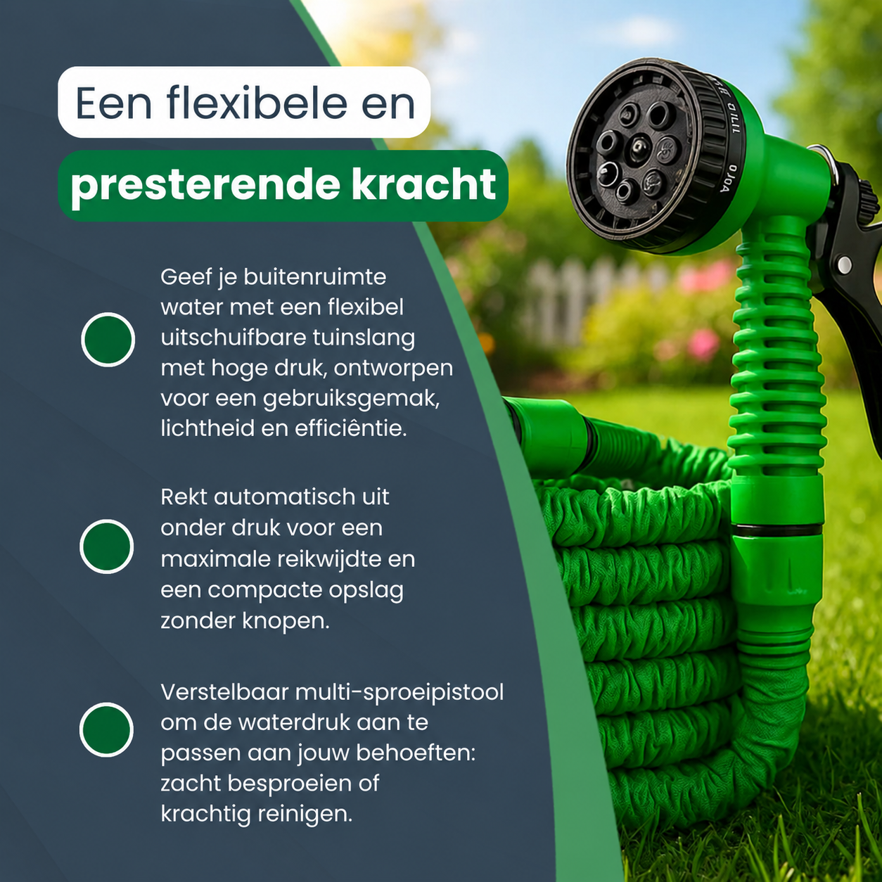 AQUAJET | Uitschuifbare hogedruk tuinslang met 8 sproeiers – Flexibel, oprolbaar en knikvrij