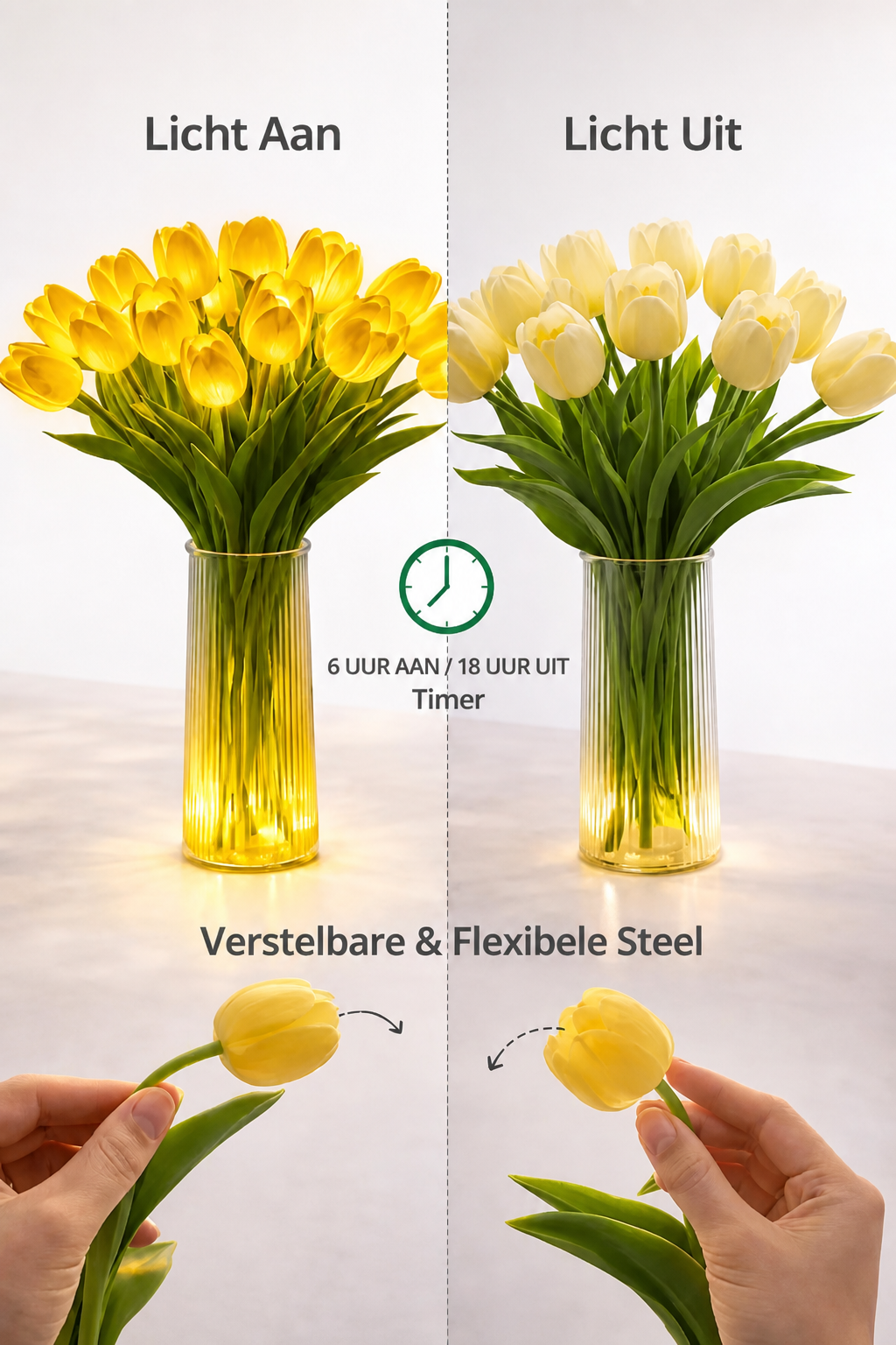 Romantische LED-tulpenlamp – Op batterijen werkende LED-tulpen die bloemdecoratie combineren met zachte sfeerverlichting