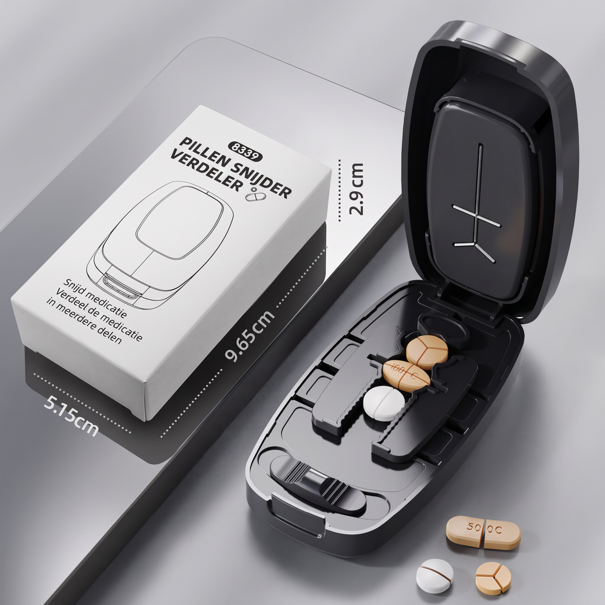 Draagbare Pillensnijder – Snijdt tabletten nauwkeurig, compact ontwerp voor op reis en thuisgebruik
