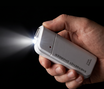 Draagbare noodlader met AA-batterijen – USB-opladen, compact en met LED-zaklamp – perfect voor op reis, woon-werkverkeer en stroomuitval