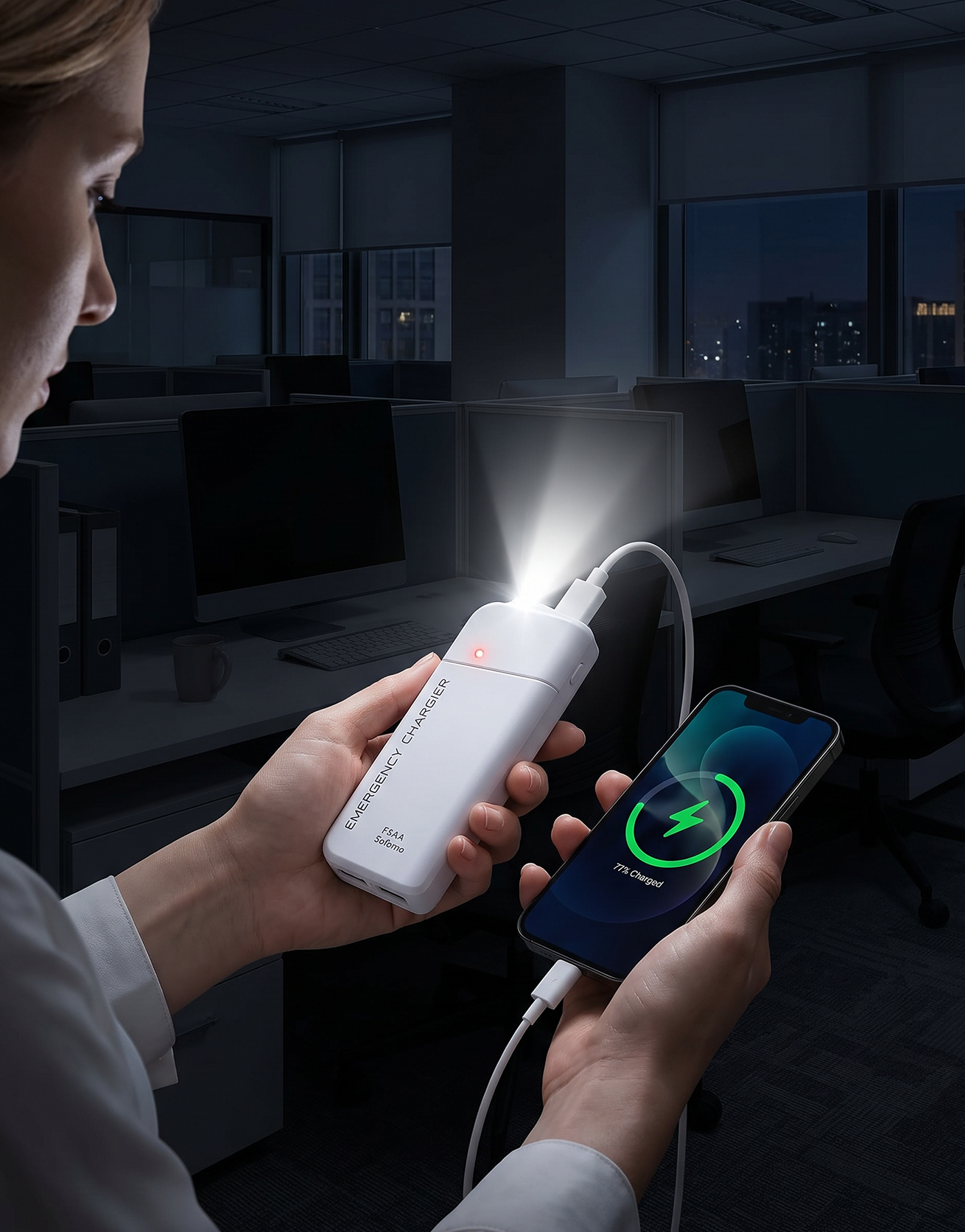 Draagbare noodlader met AA-batterijen – USB-opladen, compact en met LED-zaklamp – perfect voor op reis, woon-werkverkeer en stroomuitval