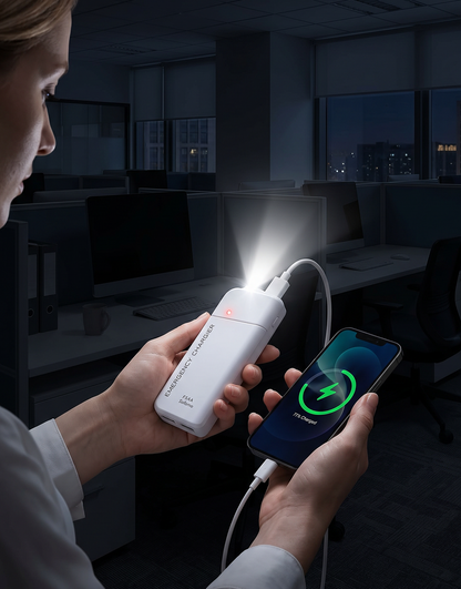 Draagbare noodlader met AA-batterijen – USB-opladen, compact en met LED-zaklamp – perfect voor op reis, woon-werkverkeer en stroomuitval