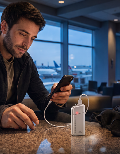 Draagbare noodlader met AA-batterijen – USB-opladen, compact en met LED-zaklamp – perfect voor op reis, woon-werkverkeer en stroomuitval
